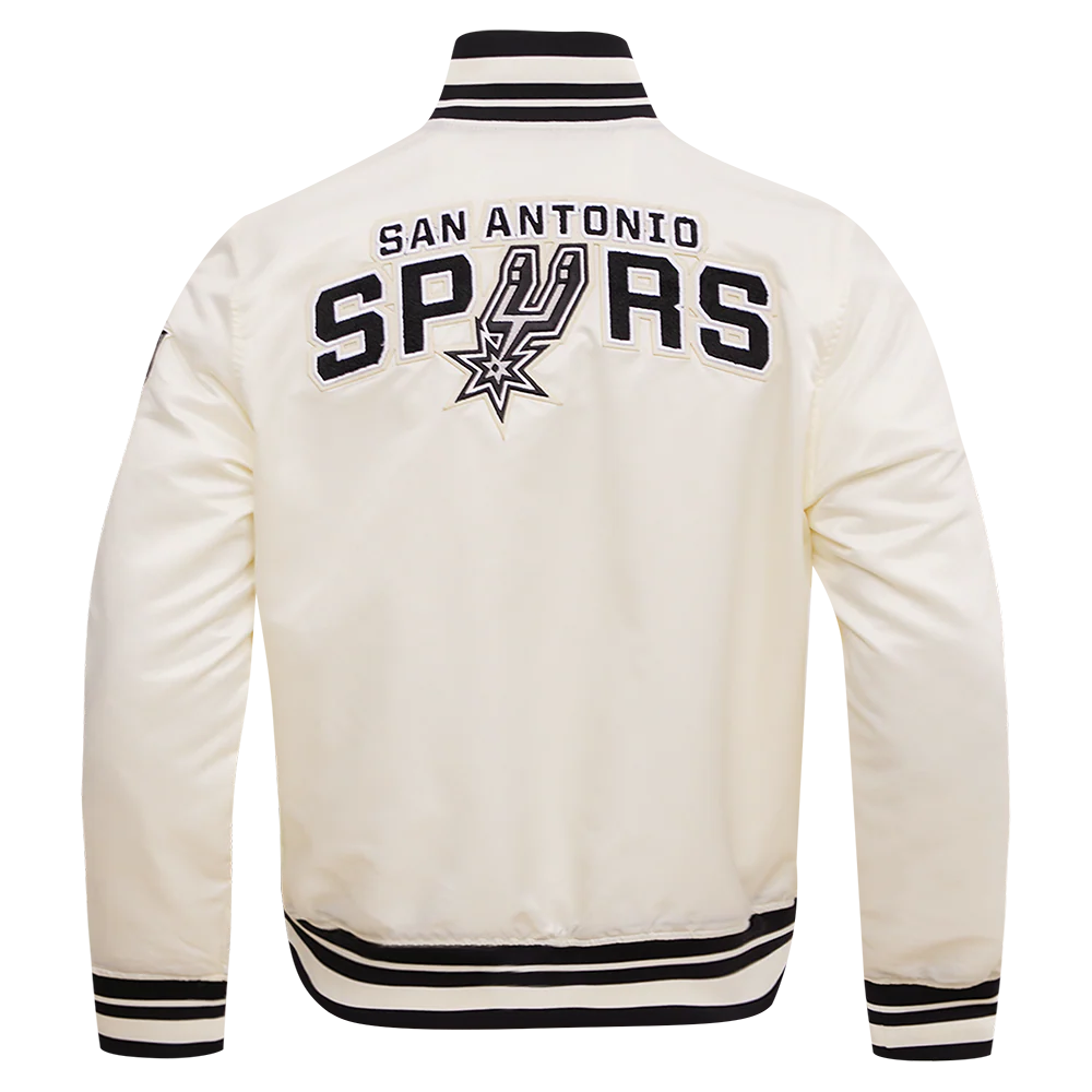 NBA SAN ANTONIO SPURS RETRO CLASSIC MEN'S RIB SATIN JACKET (EGGSHELL/ BLACK) - Image 3
