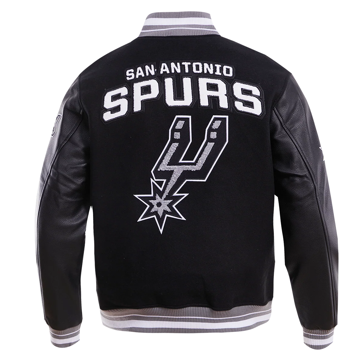 NBA SAN ANTONIO SPURS RETRO CLASSIC MEN'S RIB WOOL VARSITY JACKET (BLACK/GRAY) - Image 3