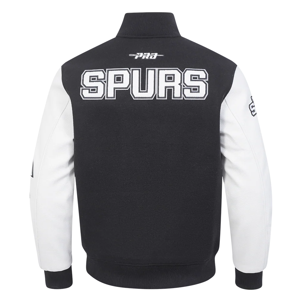 NBA SAN ANTONIO SPURS CLASSIC MEN'S WOOL VARSITY JACKET (BLACK/WHITE) - Image 3