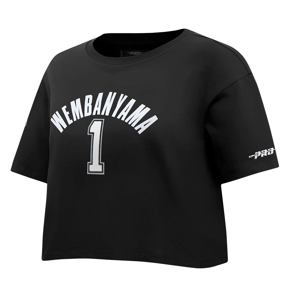 NBA SAN ANTONIO SPURS VICTOR WEMBANYAMA #1 CLASSIC PLAYER NAME AND NUMBER WOMEN'S SJ BOXY TEE - Image 4