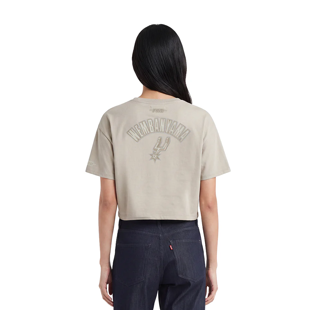 NBA SAN ANTONIO SPURS VICTOR WEMBANYAMA #1 NEUTRAL WOMEN'S SJ BOXY TEE (TAUPE) - Image 2