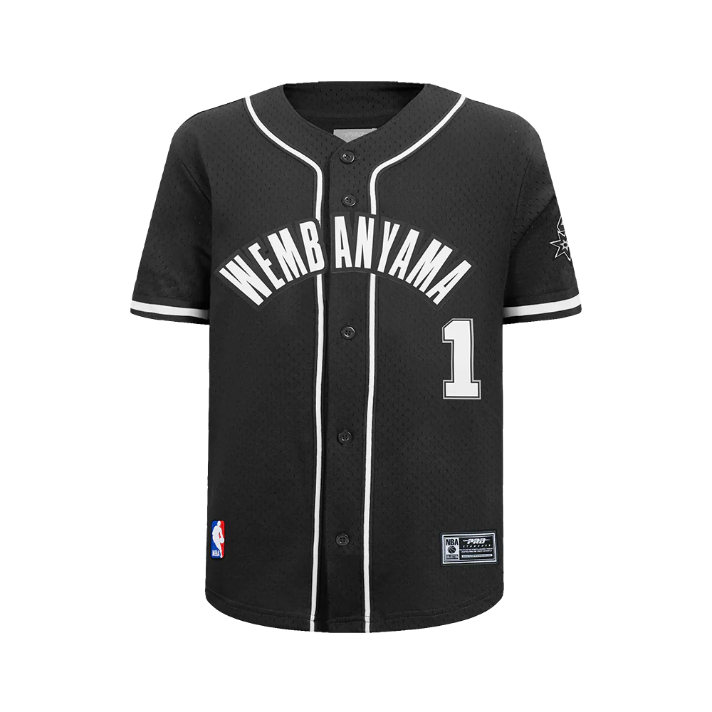 NBA SAN ANTONIO SPURS VICTOR WEMBANYAMA #1 CLASSIC PNN BIG BOY'S MESH BUTTON DOWN SHIRT (BLACK)