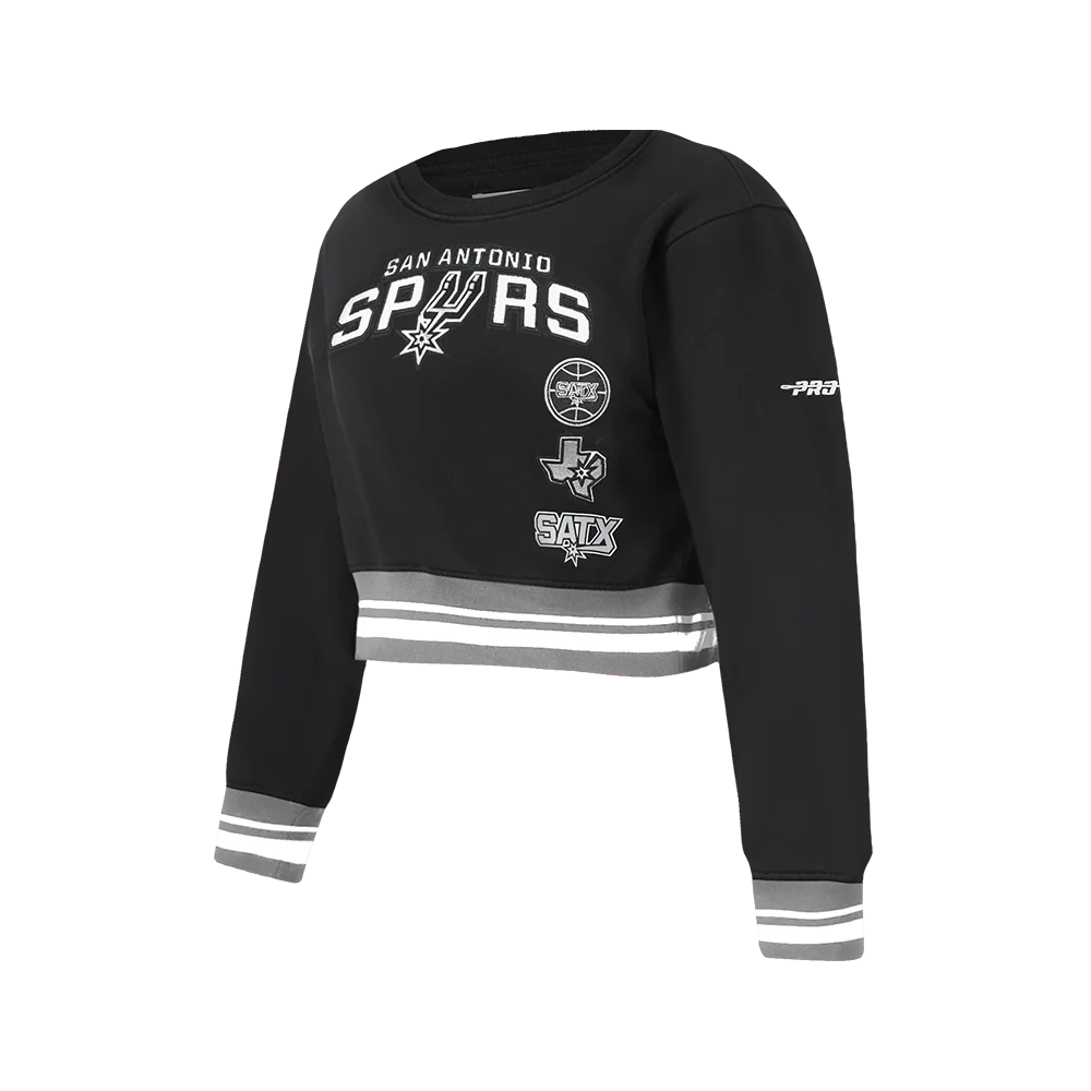 NBA SAN ANTONIO SPURS RETRO CLASSIC BIG GIRLS RIB FLEECE CREWNECK (BLACK/GRAY) - Image 2