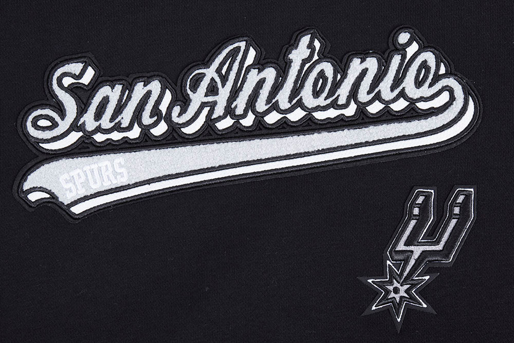 NBA SAN ANTONIO SPURS SCRIPT TAIL WOMEN'S RIB FLEECE CROPPED PULLOVER HOODIE (BLACK/GRAY) - Image 5