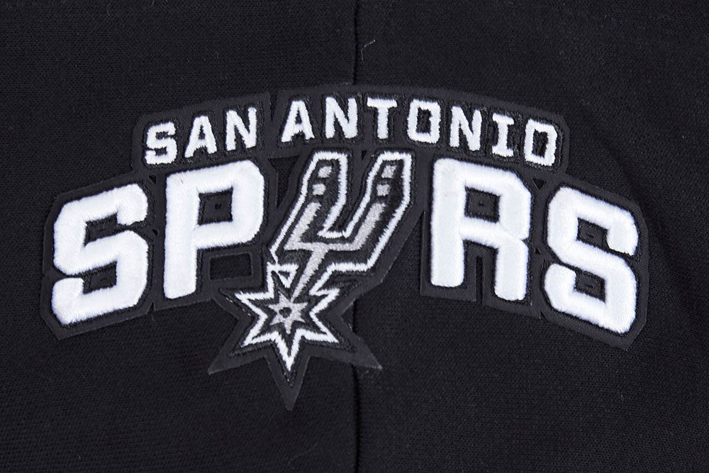 NBA SAN ANTONIO SPURS SCRIPT TAIL WOMEN'S RIB FLEECE CROPPED PULLOVER HOODIE (BLACK/GRAY) - Image 6