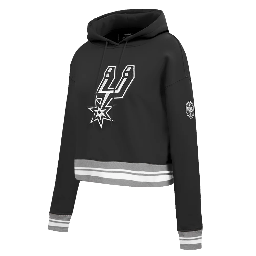 NBA SAN ANTONIO SPURS RETRO CLASSIC WOMEN'S RIB CROPPED PULLOVER HOODIE (BLACK/GRAY) - Image 2