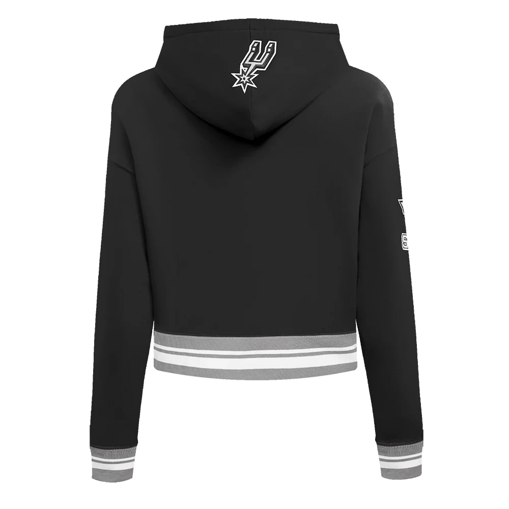 NBA SAN ANTONIO SPURS RETRO CLASSIC WOMEN'S RIB CROPPED PULLOVER HOODIE (BLACK/GRAY) - Image 3