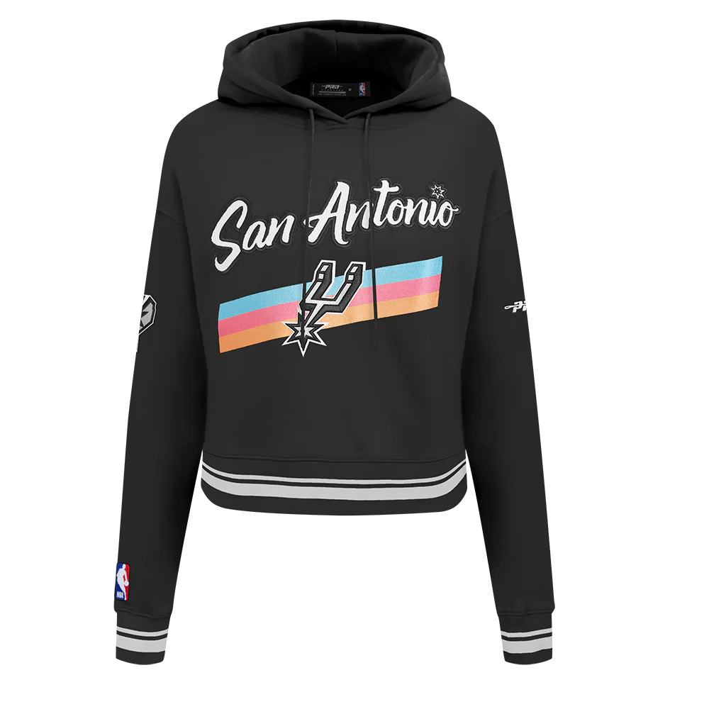 NBA SAN ANTONIO SPURS CITY EDITION 25-26 WOMEN'S RIB FLC CROPPED PO HOODIE (BLACK) - Image 3