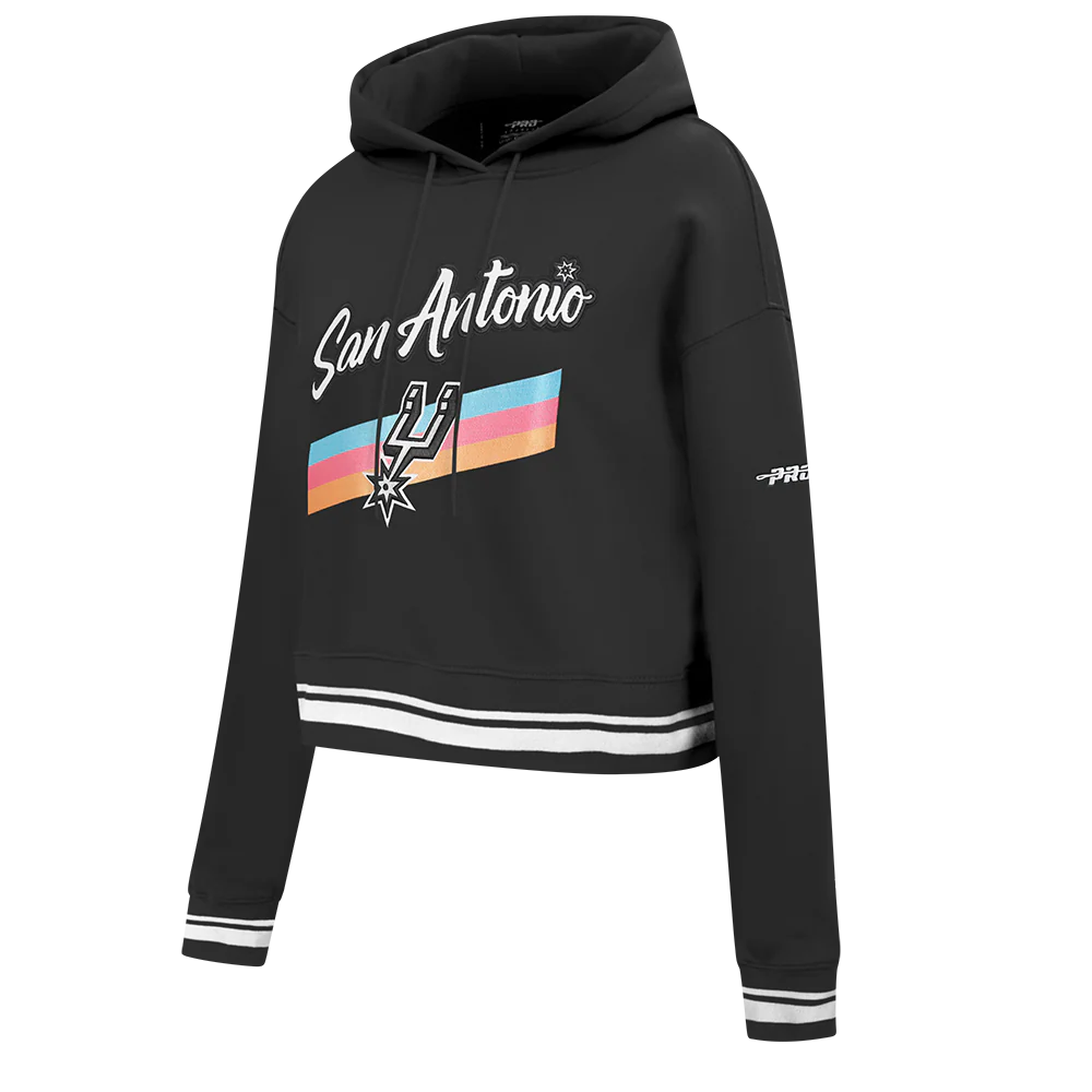 NBA SAN ANTONIO SPURS CITY EDITION 25-26 WOMEN'S RIB FLC CROPPED PO HOODIE (BLACK) - Image 4
