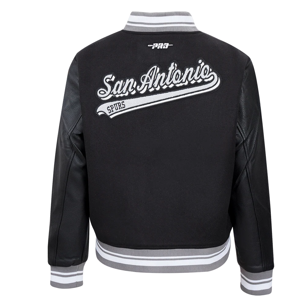 NBA SAN ANTONIO SPURS SCRIPT TAIL WOMEN'S WOOL VARSITY JACKET (BLACK/GRAY) - Image 3