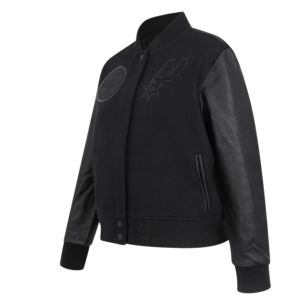 NBA SAN ANTONIO SPURS TRIPLE BLACK WOMEN'S WOOL VARSITY JACKET (TRIPLE BLACK WOMEN'S) - Image 2