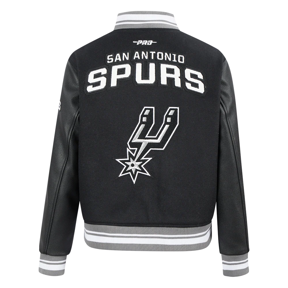NBA SAN ANTONIO SPURS RETRO CLASSIC WOMEN'S RIB WOOL VARSITY JACKET (BLACK/GRAY) - Image 3