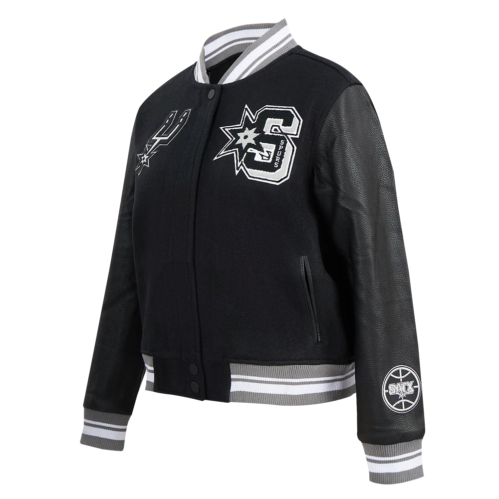 NBA SAN ANTONIO SPURS MASHUP WOMEN'S RIB WOOL VARSITY JACKET (BLACK/GRAY) - Image 2