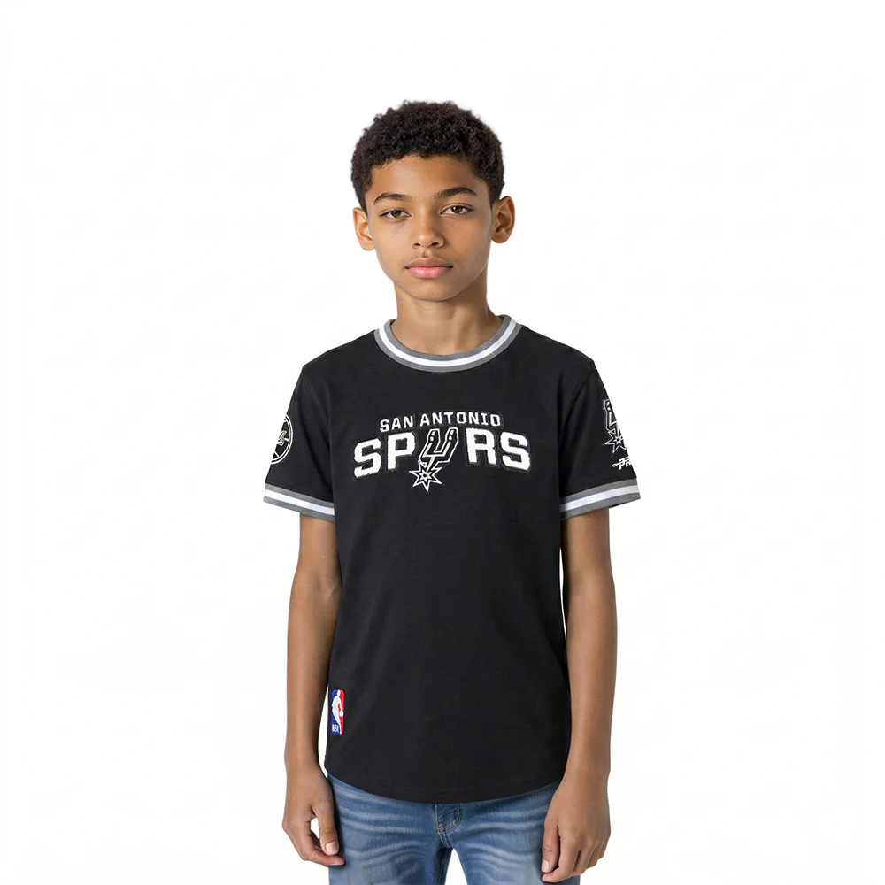 NBA SAN ANTONIO SPURS CLASSIC LITTLE BOYS SHORT SLEEVE STRIPED RIB TEE (BLACK/GRAY)