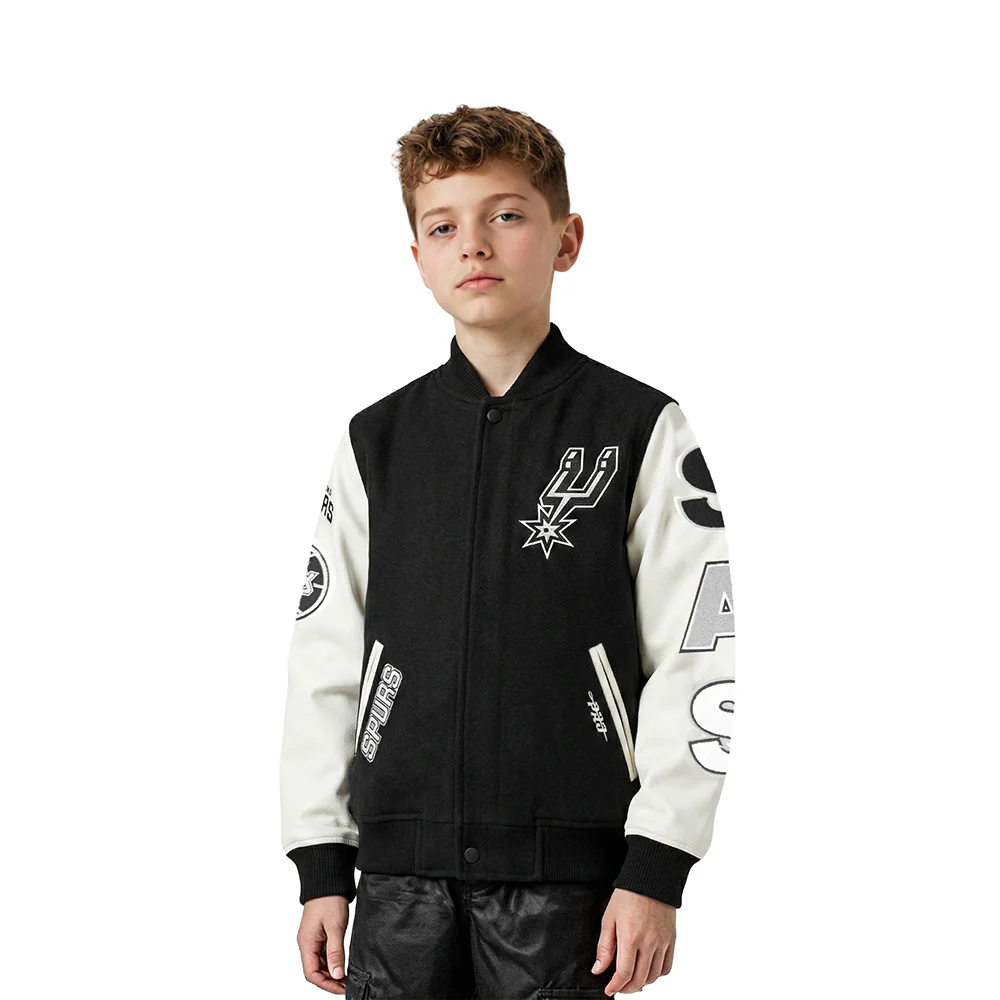 NBA SAN ANTONIO SPURS CLASSIC LITTLE BOYS WOOL VARSITY JACKET (BLACK/WHITE)