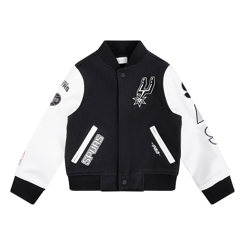 NBA SAN ANTONIO SPURS CLASSIC LITTLE BOYS WOOL VARSITY JACKET (BLACK/WHITE) - Image 3