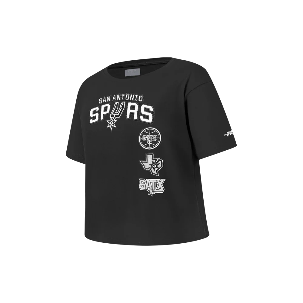 NBA SAN ANTONIO SPURS RETRO CLASSIC LITTLE GIRLS SHORT SLEEVE BOXY TEE (BLACK) - Image 2