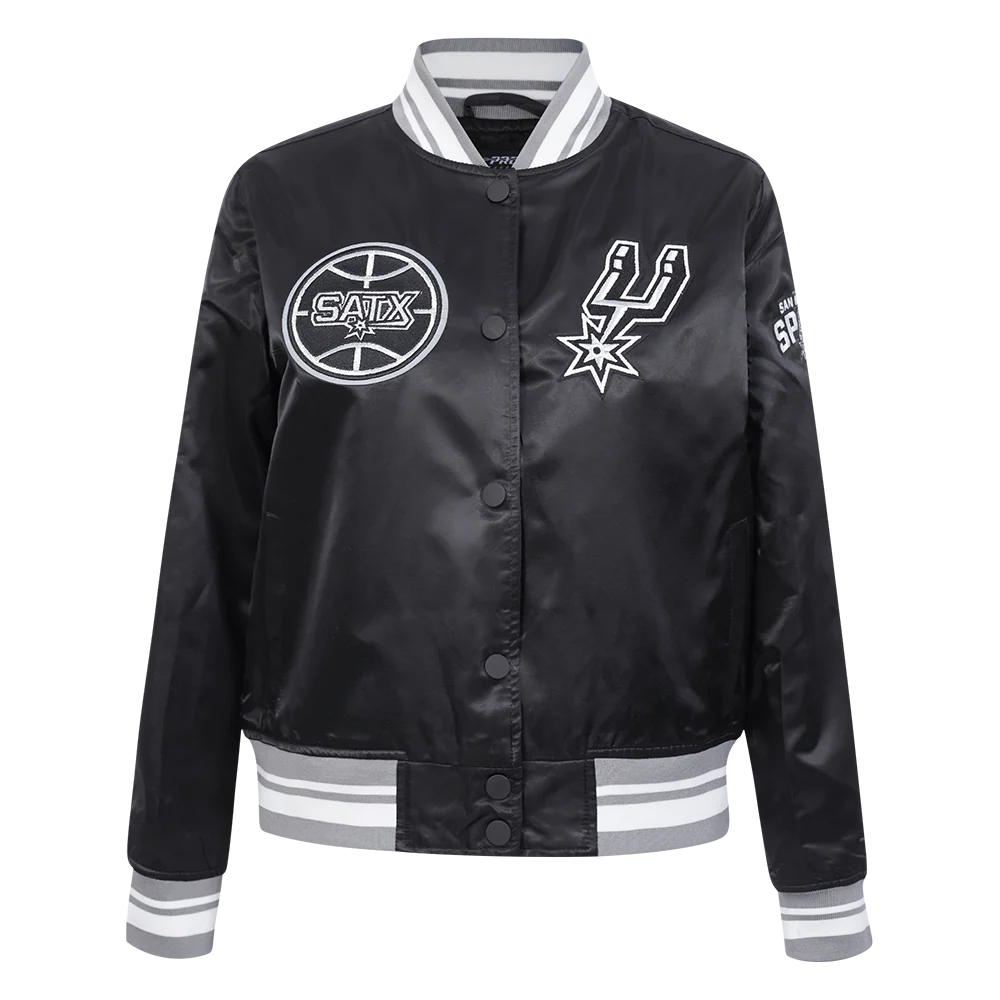 NBA SAN ANTONIO SPURS RETRO CLASSIC WOMEN'S RIB SATIN JACKET (BLACK/GRAY)