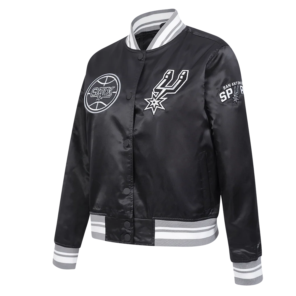 NBA SAN ANTONIO SPURS RETRO CLASSIC WOMEN'S RIB SATIN JACKET (BLACK/GRAY) - Image 2