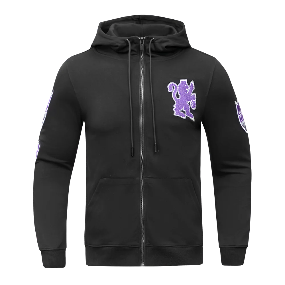 NBA SACRAMENTO KINGS CLASSIC CHENILLE MEN'S FULL ZIP HOODIE (BLACK)