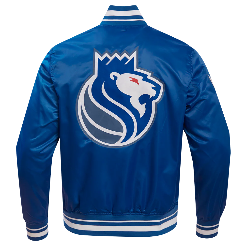 NBA SACRAMENTO KINGS CHEST 100 YRS OF ROYALTY MEN'S RIB SATIN JACKET (DODGER BLUE) - Image 3