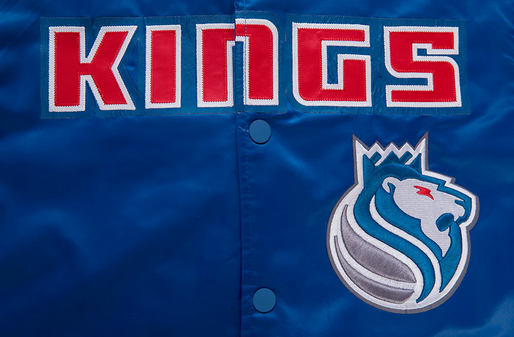 NBA SACRAMENTO KINGS CHEST 100 YRS OF ROYALTY MEN'S RIB SATIN JACKET (DODGER BLUE) - Image 6