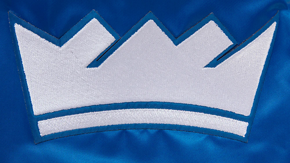 NBA SACRAMENTO KINGS CHEST 100 YRS OF ROYALTY MEN'S RIB SATIN JACKET (DODGER BLUE) - Image 7