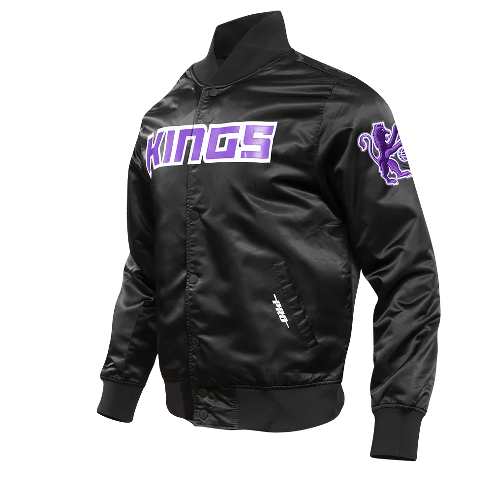 NBA SACRAMENTO KINGS TEAM BIG LOGO MEN'S SATIN JACKET (BLACK) - Image 2
