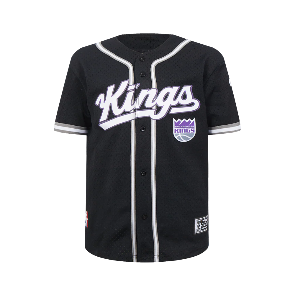 SACRAMENTO KINGS CLASSIC BIG BOY'S MESH BUTTON DOWN SHIRT (BLACK/GRAY)