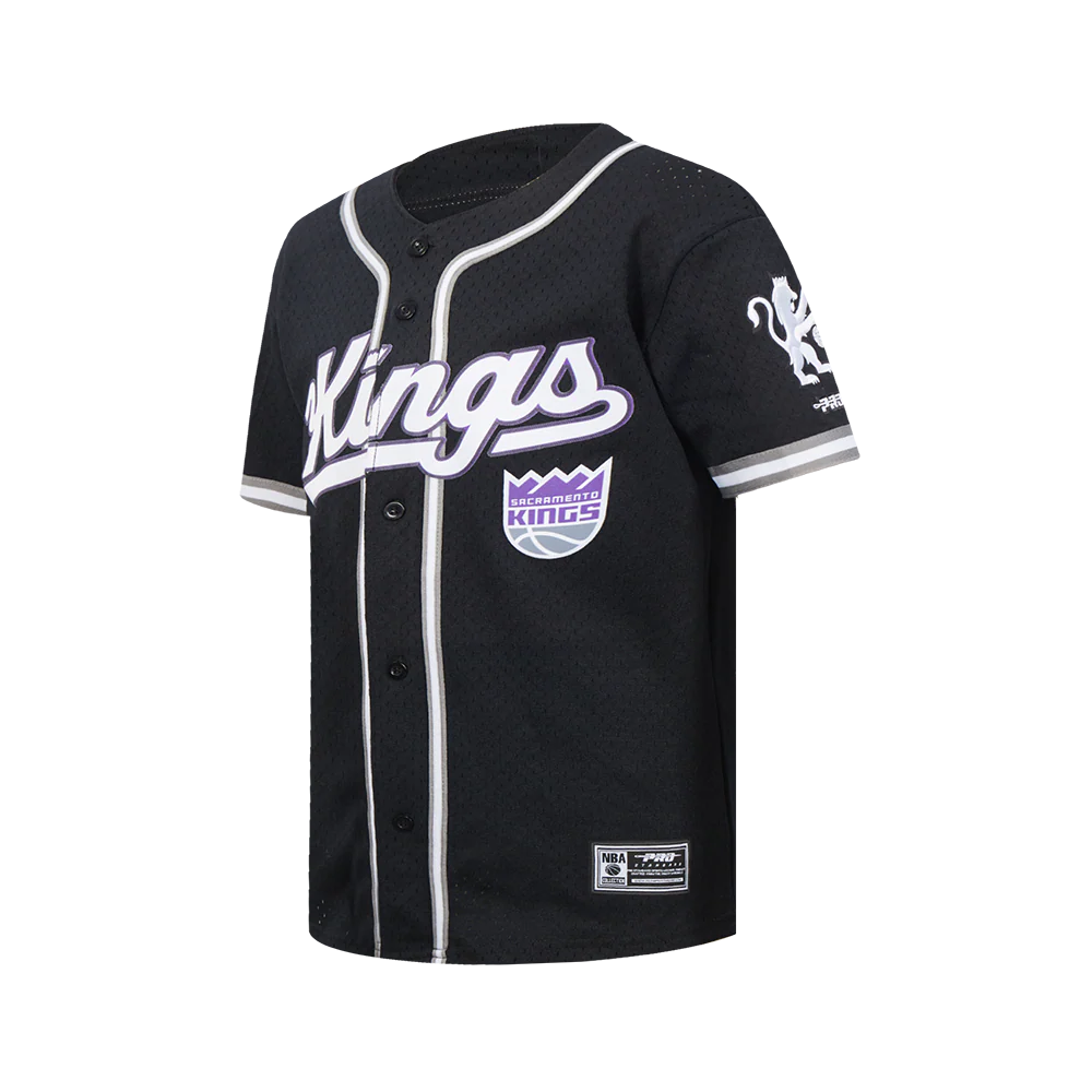 SACRAMENTO KINGS CLASSIC BIG BOY'S MESH BUTTON DOWN SHIRT (BLACK/GRAY) - Image 2