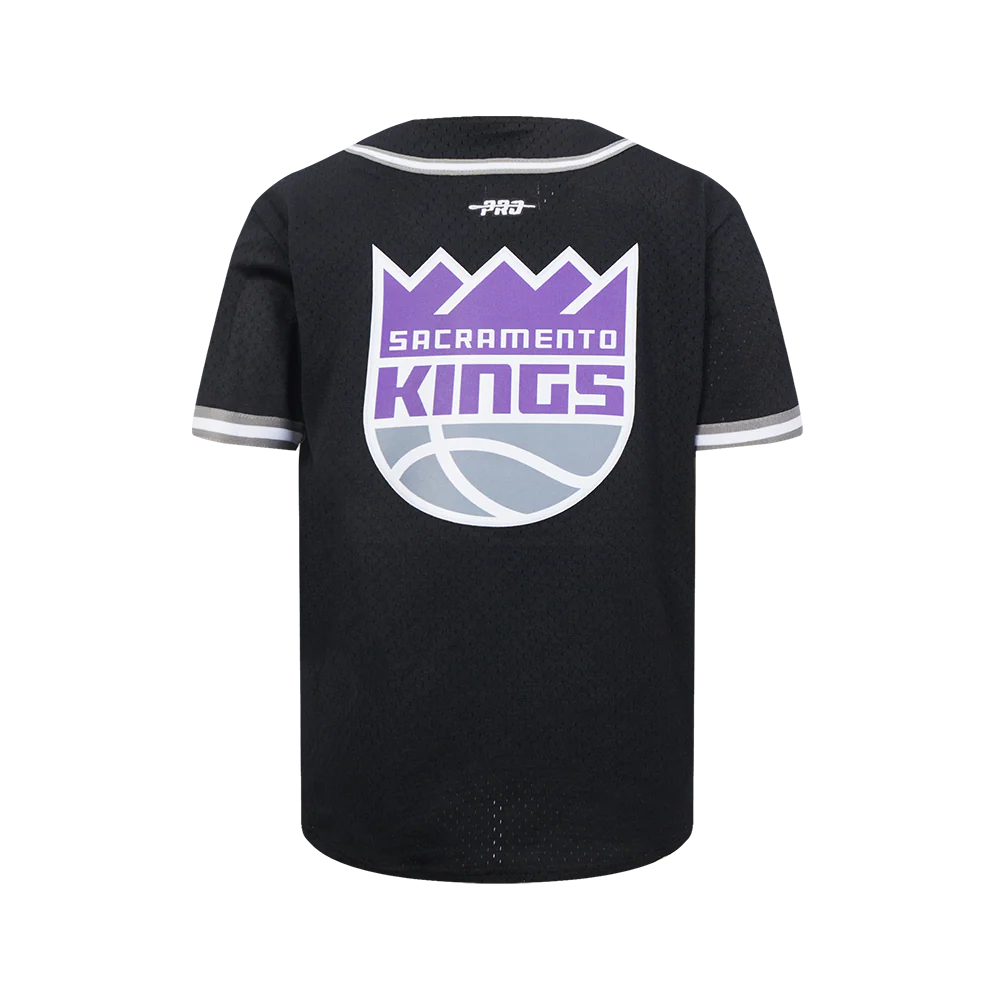 SACRAMENTO KINGS CLASSIC BIG BOY'S MESH BUTTON DOWN SHIRT (BLACK/GRAY) - Image 3