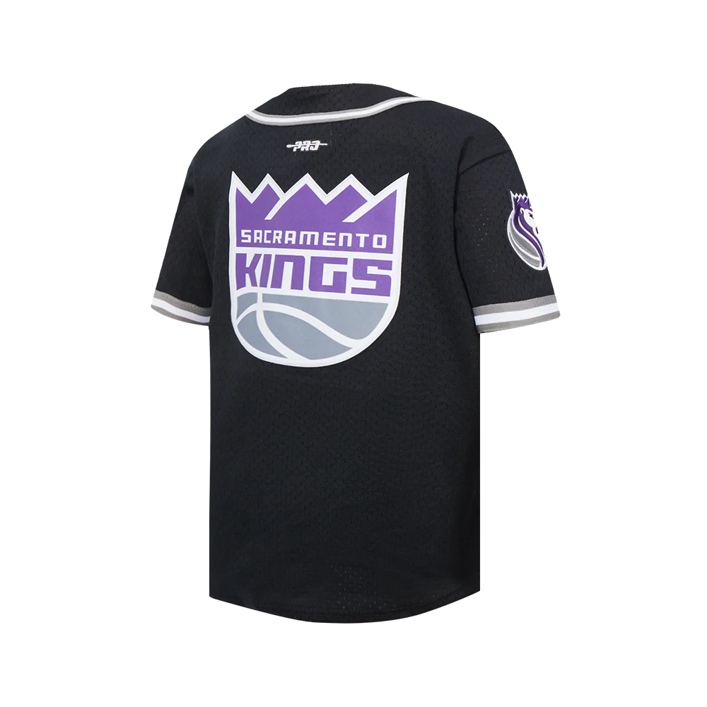SACRAMENTO KINGS CLASSIC BIG BOY'S MESH BUTTON DOWN SHIRT (BLACK/GRAY) - Image 4