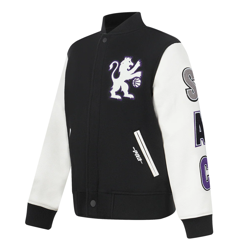 NBA SACRAMENTO KINGS CLASSIC BIG BOYS WOOL VARSITY JACKET (BLACK/WHITE) - Image 2