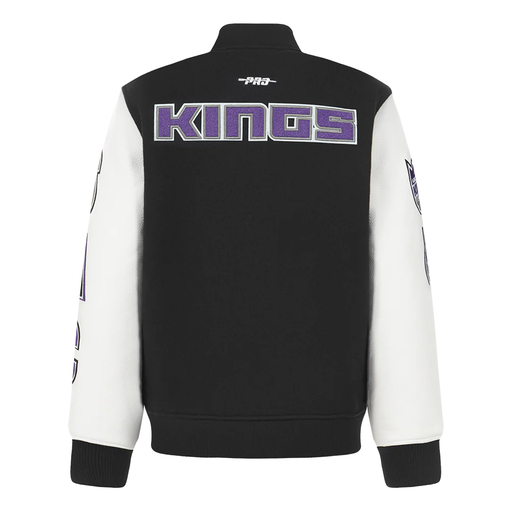 NBA SACRAMENTO KINGS CLASSIC BIG BOYS WOOL VARSITY JACKET (BLACK/WHITE) - Image 3