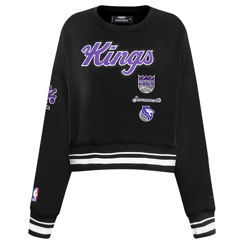 NBA SACRAMENTO KINGS RETRO CLASSIC WOMEN'S RIB FLC CREWNECK (BLACK) - Image 3