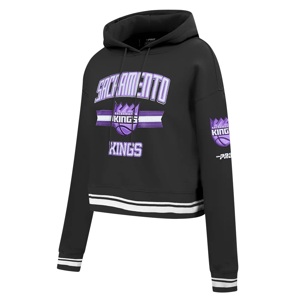 NBA SACRAMENTO KINGS CITY EDITION 25-26 WOMEN'S RIB FLC CROPPED PO HOODIE (BLACK) - Image 3