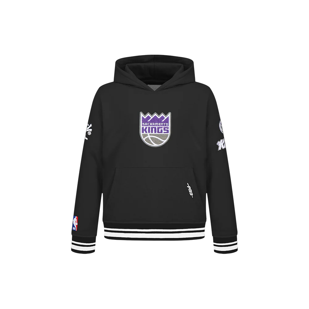 NBA SACRAMENTO KINGS RETRO CLASSIC LITTLE BOYS RIB FLEECE PULLOVER HOODIE (BLACK)