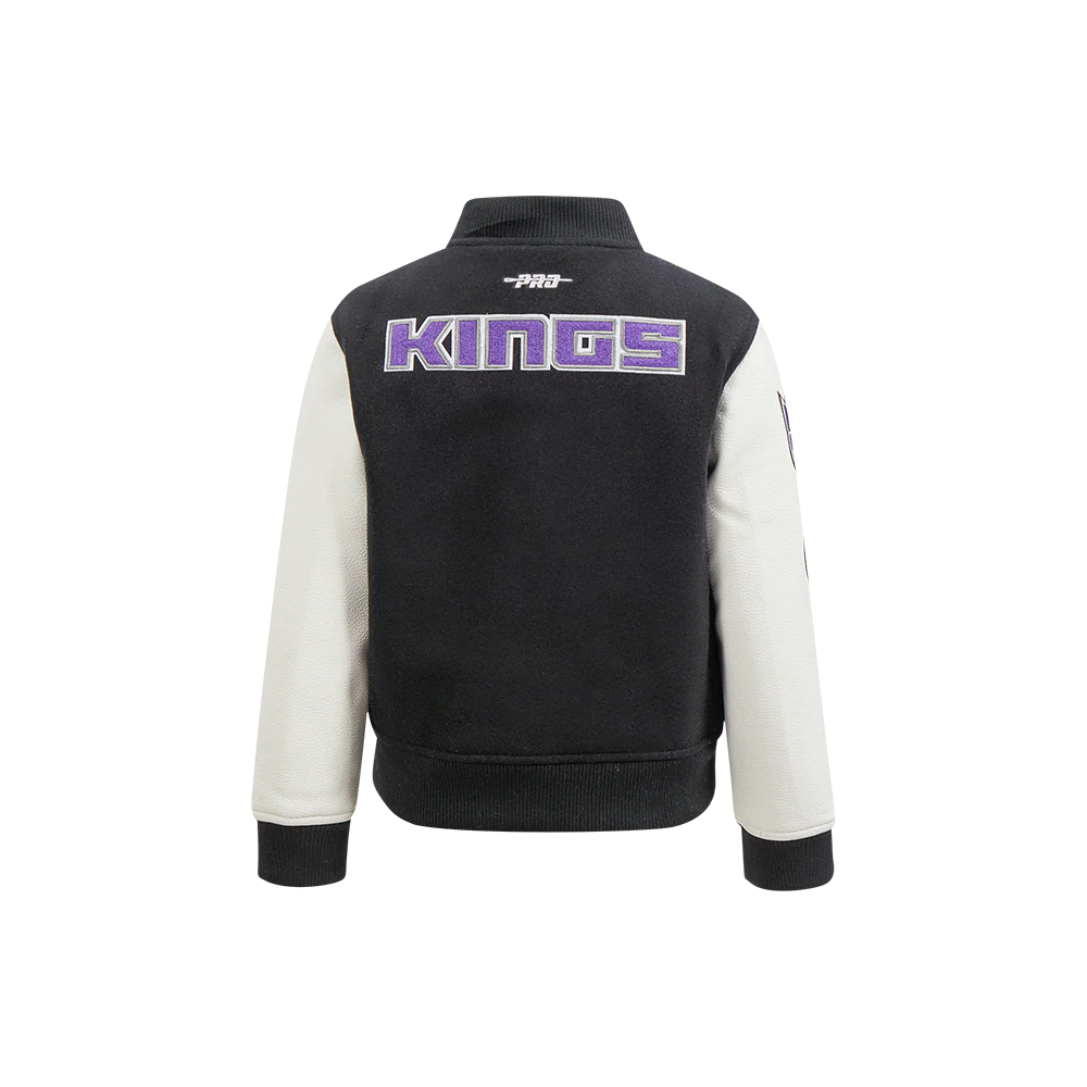 NBA SACRAMENTO KINGS CLASSIC LITTLE BOYS WOOL VARSITY JACKET (BLACK/WHITE) - Image 3