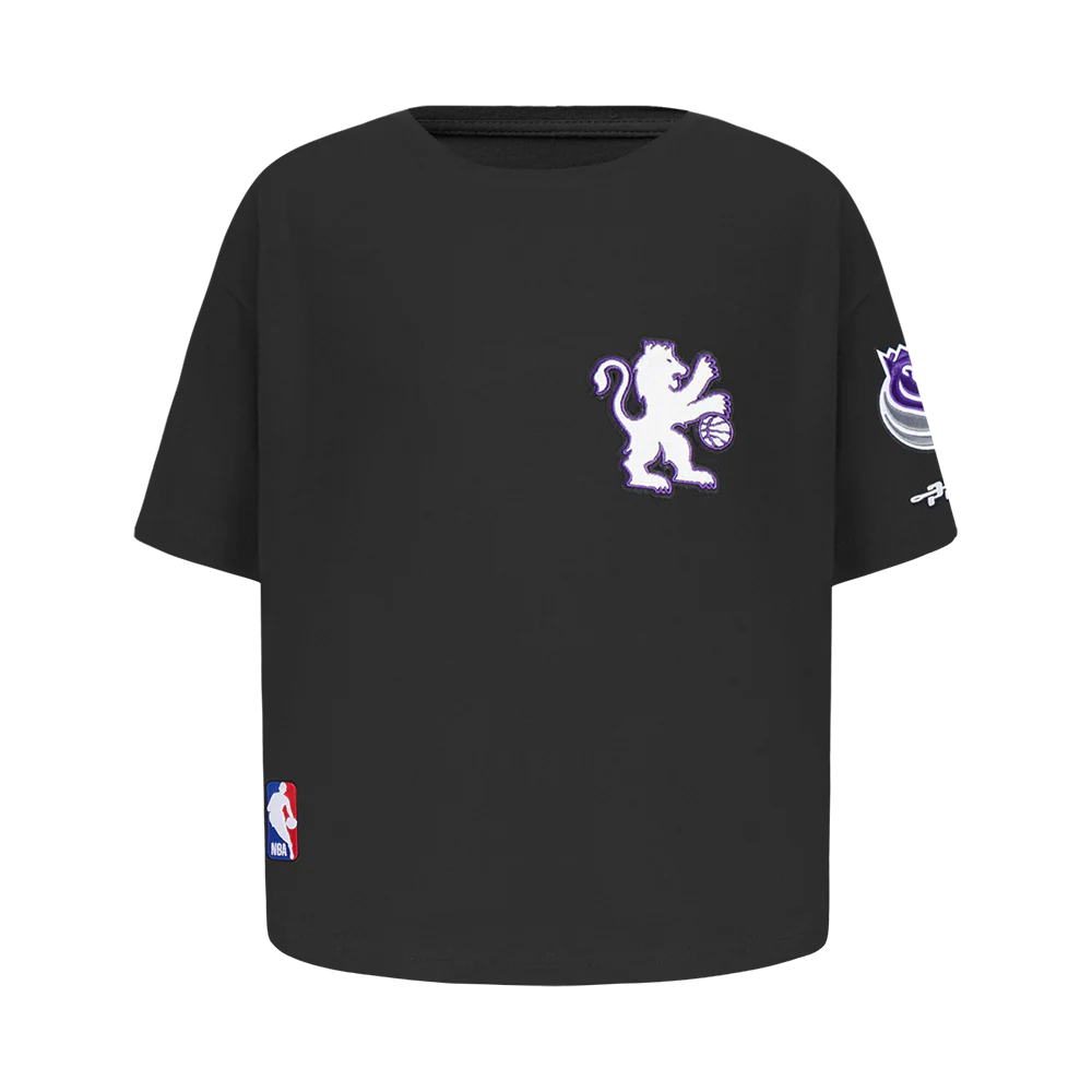 NBA SACRAMENTO KINGS CLASSIC LITTLE GIRLS SHORT SLEEVE BOXY TEE (BLACK)