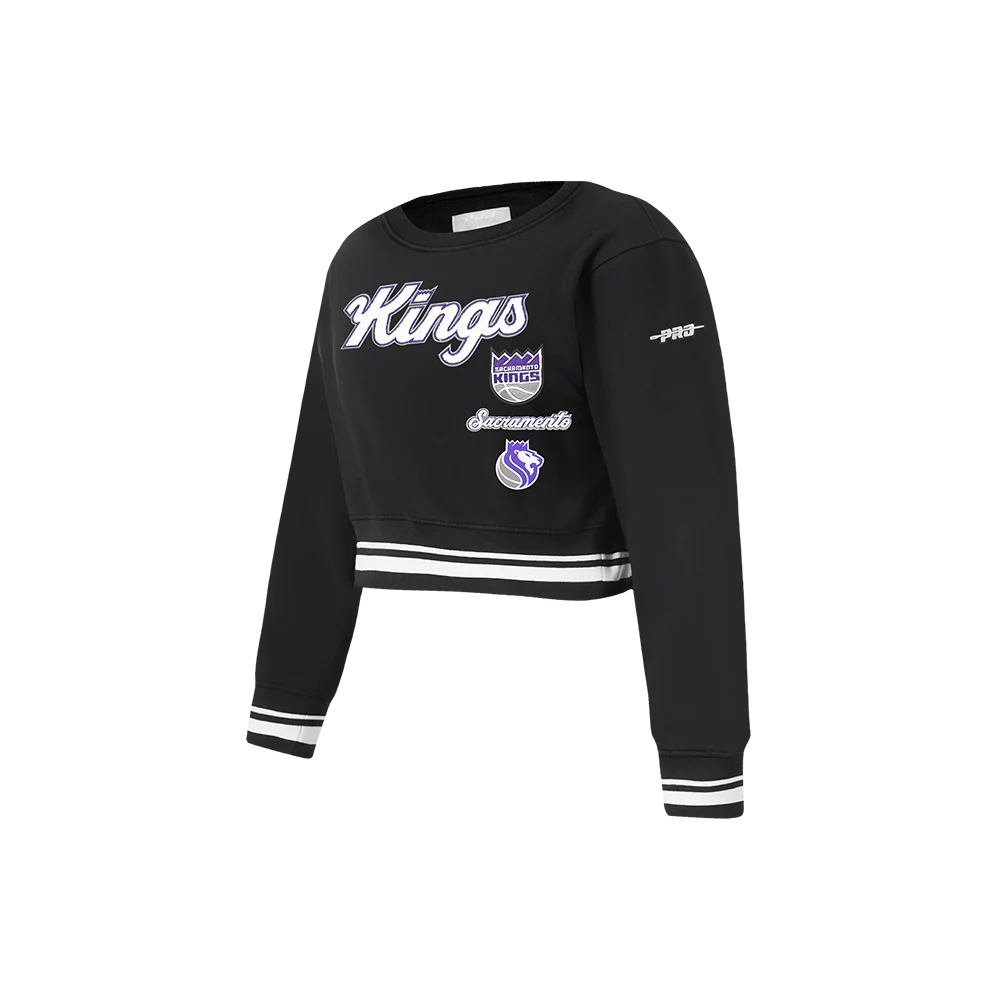 NBA SACRAMENTO KINGS RETRO CLASSIC LITTLE GIRLS RIB FLEECE CREWNECK (BLACK) - Image 2