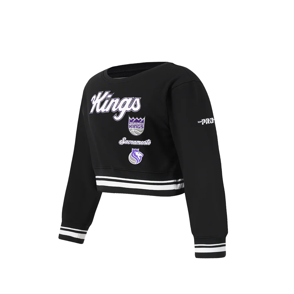 NBA SACRAMENTO KINGS RETRO CLASSIC TODDLER GIRLS RIB FLEECE CREWNECK (BLACK) - Image 2