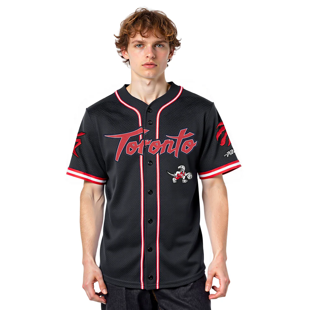 NBA TORONTO RAPTORS CITY EDITION 25-26 MEN'S MESH BUTTON DOWN SHIRT (BLACK/RED)