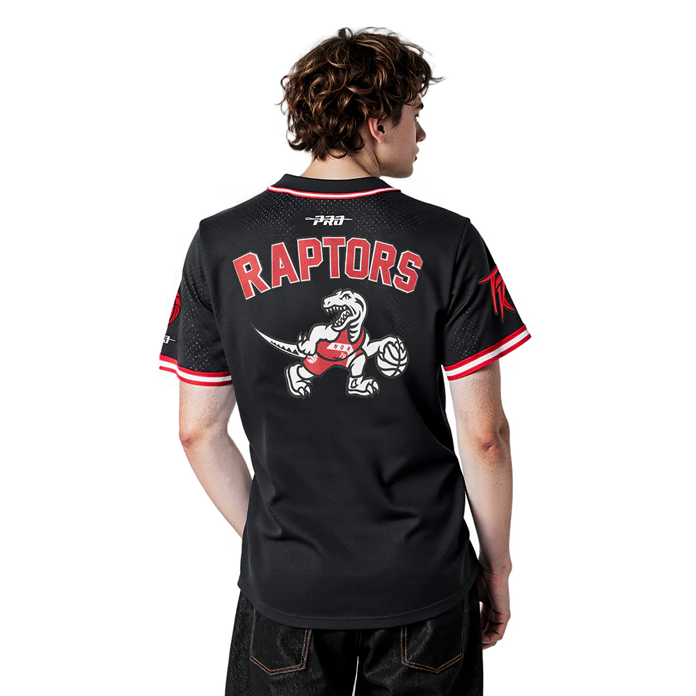 NBA TORONTO RAPTORS CITY EDITION 25-26 MEN'S MESH BUTTON DOWN SHIRT (BLACK/RED) - Image 2