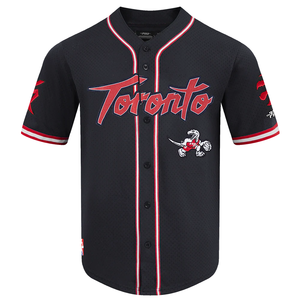 NBA TORONTO RAPTORS CITY EDITION 25-26 MEN'S MESH BUTTON DOWN SHIRT (BLACK/RED) - Image 3
