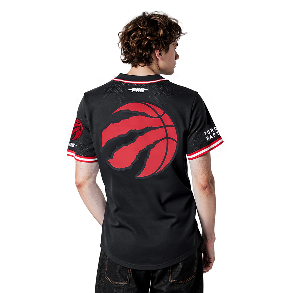 NBA TORONTO RAPTORS SCOTTIE BARNES #4 CLASSIC MESH PNN MEN'S MESH BUTTON DOWN SHIRT (BLACK/RED) - Image 2