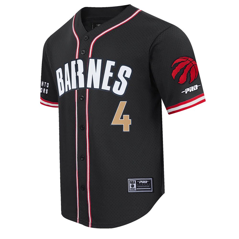 NBA TORONTO RAPTORS SCOTTIE BARNES #4 CLASSIC MESH PNN MEN'S MESH BUTTON DOWN SHIRT (BLACK/RED) - Image 3