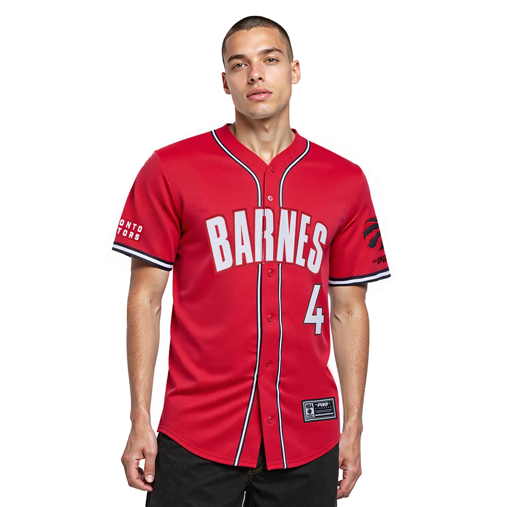 NBA TORONTO RAPTORS SCOTTIE BARNES #4 CLASSIC MESH PNN MEN'S MESH BUTTON DOWN SHIRT (RED/BLACK)
