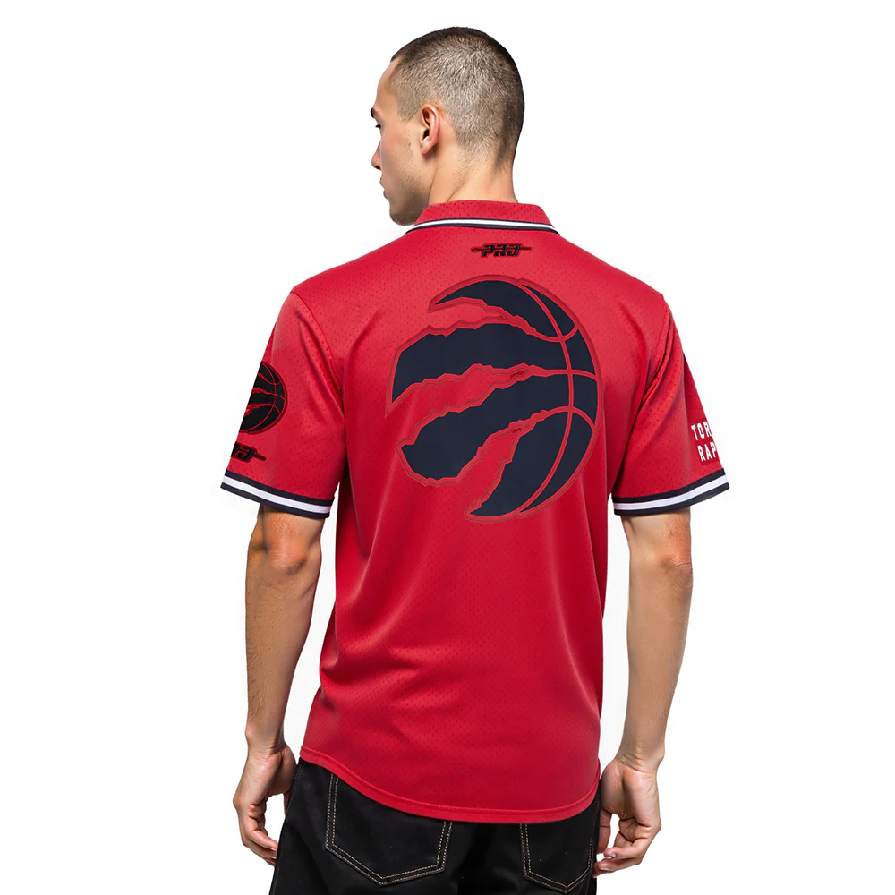 NBA TORONTO RAPTORS SCOTTIE BARNES #4 CLASSIC MESH PNN MEN'S MESH BUTTON DOWN SHIRT (RED/BLACK) - Image 2