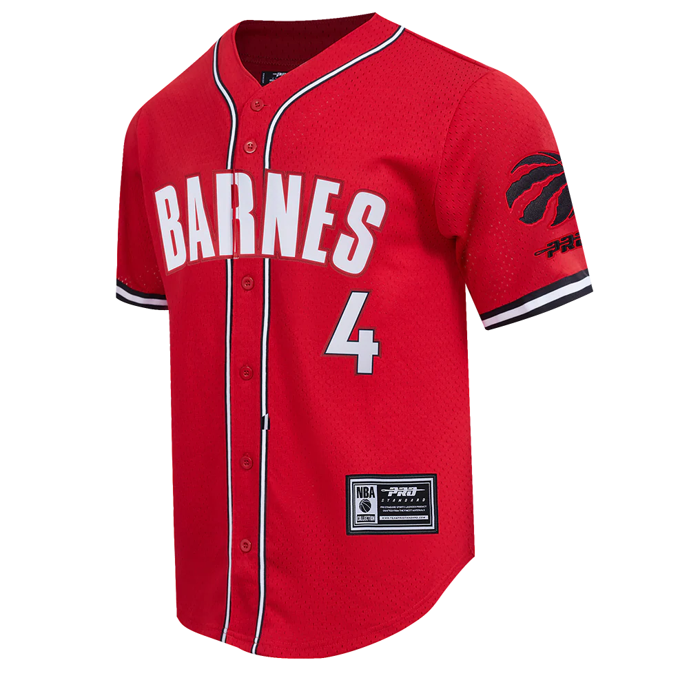 NBA TORONTO RAPTORS SCOTTIE BARNES #4 CLASSIC MESH PNN MEN'S MESH BUTTON DOWN SHIRT (RED/BLACK) - Image 3