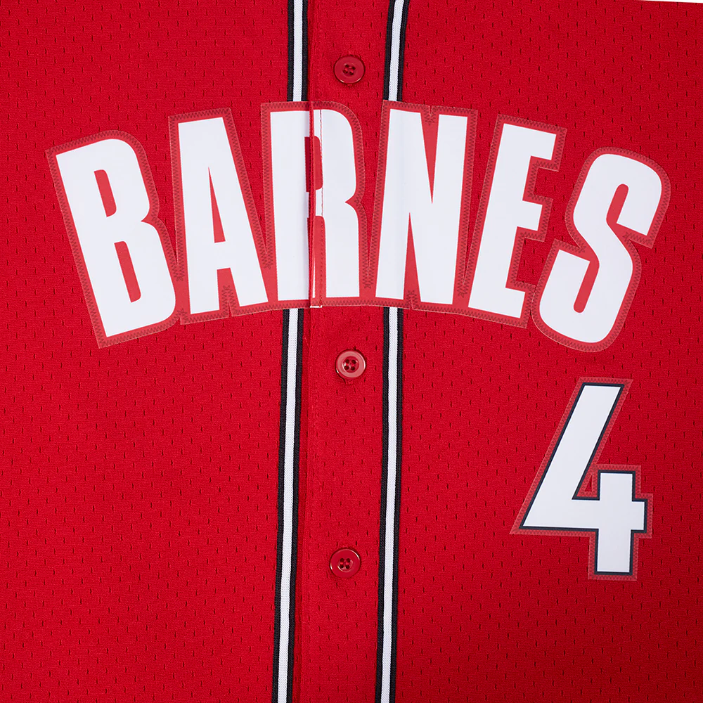 NBA TORONTO RAPTORS SCOTTIE BARNES #4 CLASSIC MESH PNN MEN'S MESH BUTTON DOWN SHIRT (RED/BLACK) - Image 8